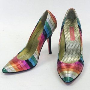 Betsy Johnson rainbow striped Chelsea heels